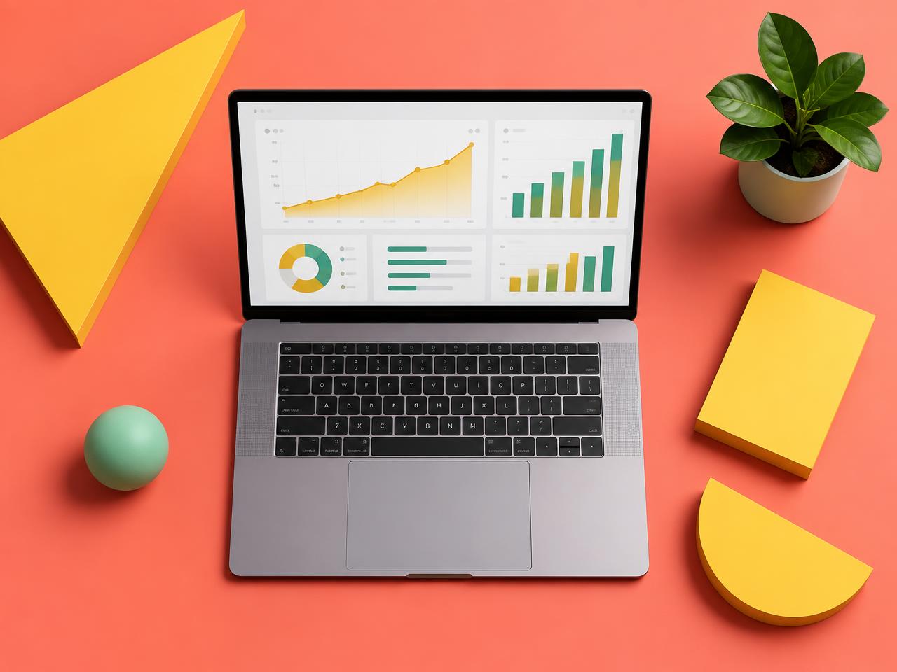 Laptop showing a rising business growth dashboard